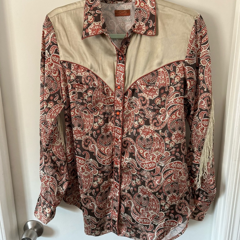 Scully Women's Paisley Button Down Shirt - Red and Cream